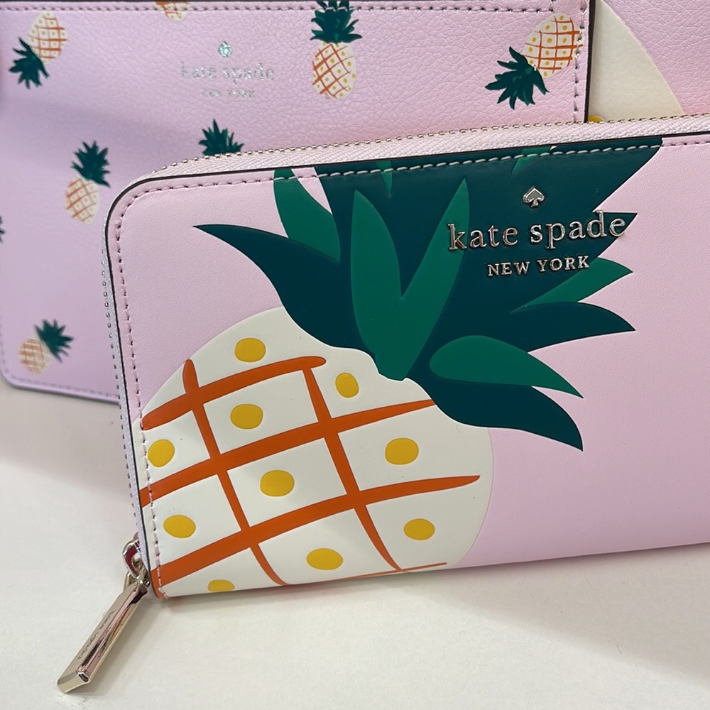 Kate Spade Pineapple Large Continental Wallet Pink Multi - Picture 2 of 16